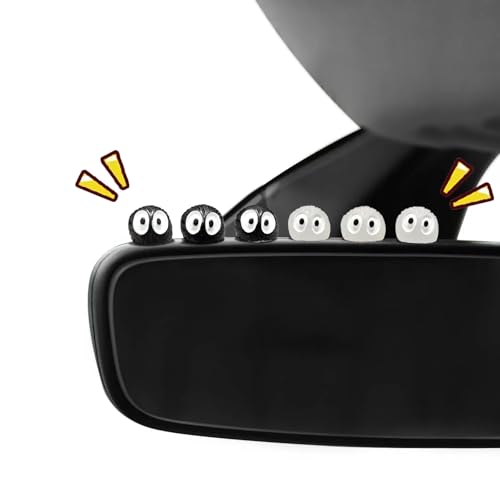 60Pcs Soot Sprites Car Mirror Decorations with Adhesive Dots - 50 Black & 10 Glow in Dark Rearview Mirror Charms - Kawaii Anime Ornaments for Dashboard, Hanging Decor - Unique Easter Gift