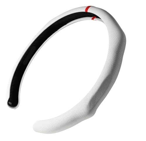 Quick Install Sporty White Perforated Nappa Leather Steering Wheel Cover with Red Top Stripe for Car SUV Pickup White Trim - color: White+Top Red Circle, size: Perforated Nappa Leather
