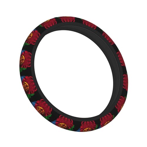 Lion Eritrea Eritrean Flag Breathable Neoprene Steering Wheel Cover - Anti-Slip Floral Design Universal Fit for Cars/Trucks/Suvs (14.5"-15" Inch) - color: Lion Eritrea Eritrean Flag