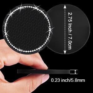 Car Cup Holder Coasters, 2.75 Inch, 2-Pack, for Women | Universal, Bling Crystal Rhinestone, Anti-Slip Silicone, Auto Interior Accessories