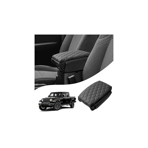Autorder Center Console Cover for 2018-2026 Jeep Wrangler JL/Gladiator JT Accessories Leather Armrest Cushion Cover with Storage Pockets Anti-Scratch Armrest Pad for Cat Dog Pet - size: 2018-2026 Jeep Wrangler