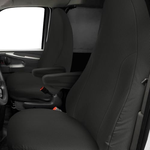 Seat Covers Compatible with 2010-2025 Chevy Express Front Bucket Seats with Opening for Grab Handle on Passenger Side Backrest, NOT for RV Seats (Black, 2010-2024 Express Front (Knitted)) - color: Black, size: 2010-2025 Express Front (Knitted)