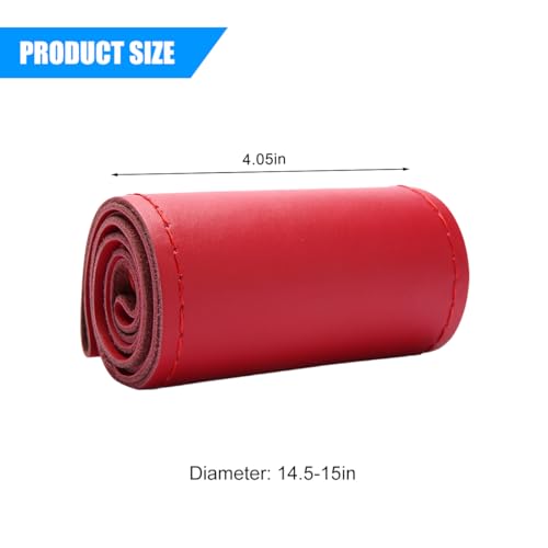 Genuine Leather Car Steering Wheel Cover, DIY Sewing Stitch on Wrap Auto Wheel Cover with Needle Thread, Breathable Anti-Slip Vehicle Steering Stitching Protector, Universal Fit (Red/Glossy) - color: Red/Glossy