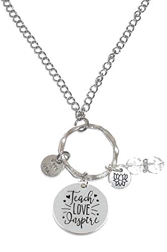 Rear View Mirror Car Charm Ornament, Sun Catcher, Hanging Pendant, Stainless Steel Chain and Crystal Accents, Packaged in a Gift Bag (Teach Love Inspire) - size: Teach Love Inspire