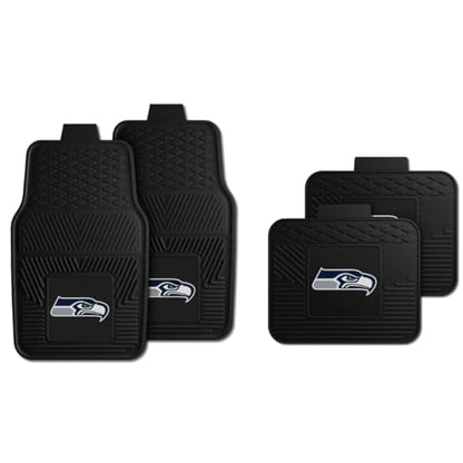 Fanmats Seattle Seahawks Set of 4 Car Mats for Cars, SUV, Pickups - All Weather Technology Protection, Deep Reservoir Design, Universal Fit - 3D NFL Team Logo - 29” x 17” Front - 14”x17” Rear Mat