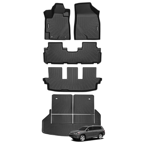 Naibeve Floor Mats for 2008-2013 Toyota Highlander - All Weather for Toyota Highlander Floor Mats Liners 3 Row & Cargo Liner & Seats Back Cover Behind The 3rd Row - size: 7)Highlander|2008-2013