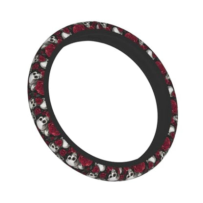 Skull Rose Steering Wheel Cover with 2 Car Coasters Non Slip Neoprene for Women Men Universal 15 Inch - color: Skull Rose