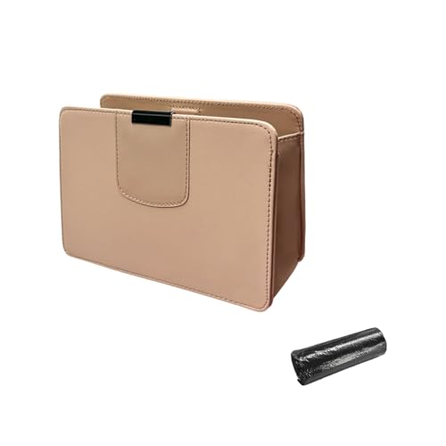 Car Trash Can, Magnetic Leather Auto Garbage Bin with One Roll Trash Bag, Mini Foldable Storage Bag Waterproof Interior Hanging Dustbin for SUV Truck RV, Car Accessories (Beige) - color: Beige