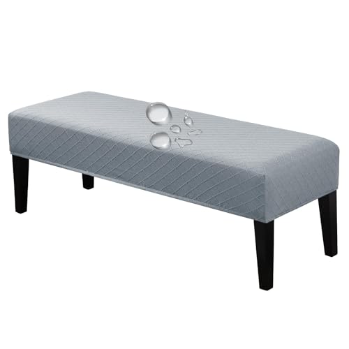 Lebaley Waterproof Dining Bench Cover Stretch Rectangle Bench Seat Protector Slipcover Removable Washable Bench Covers for Kitchen, Dining Room, Living Room, Bedroom（Light Gray） - color: Light Gray, size: Regular - Waterproof