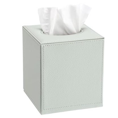 Sumnacon Tissue Box Cover Square Tissue Box Stylish PU Tissue Box Holder with Magnetic Bottom, Leather Cube Tissue Cover for Living Room Bathroom Bedroom Table Desk Home Office Car, Light Green - color: Green
