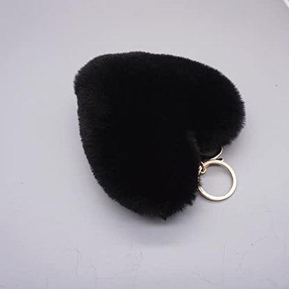 Cute Faux Rabbit Fur Ball Pom Pom Keychain Car Key Ring Handbag Tote Bag Pendant Purse Charm - color: Heart-black
