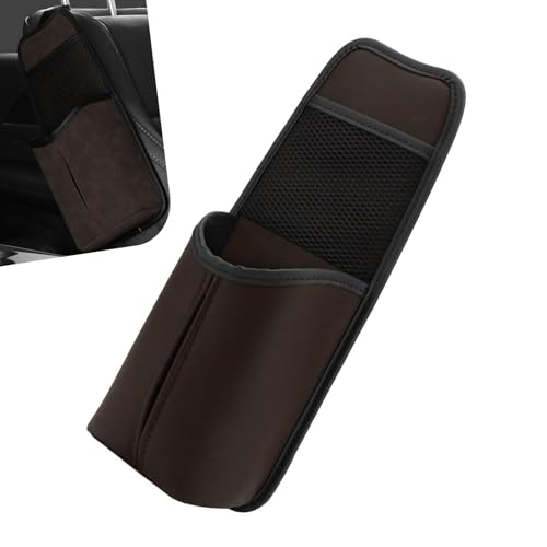 Car Hanging Tissue Holder, Strap-On Non-Slip Front and Back Seat Side Organizer with Mesh Net, Waterproof Leather Space Saving Car Cup Holder, Universal for Most Cars (Coffee) - color: Coffee