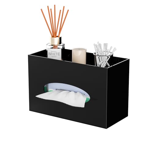 Black Acrylic Tissue Box Cover Rectangular,Acrylic Tissue Dispenser with Storage Tray for Bathroom Kitchen Home Office (Black, 9.85x4.5x6.3) - color: Black, size: 9.85x4.5x6.3"