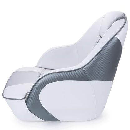 NORTHCAPTAIN Pontoon Boat Seat Captain Bucket Seat with Boat Seat Cover - color: E-White/Silvery Gray