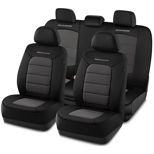 Skechers Memory Foam Car Seat Covers,Thick Cool Touch Fabric Seat Covers,Seat Cover Full Sets Airbag Compatible,Automotive Comfort Protection for Most Cars,Vans,Trucks,SUV,Grey - color: Black and Grey, size: Full Set