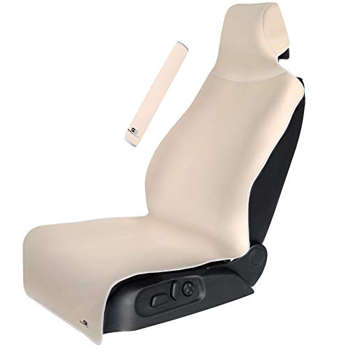 Gorla Gear Beige Premium Universal Fit Waterproof Stain Resistant Tan Khaki Car Seat Cover Neoprene Non-Slip Bucket Seat Dog Sweat Proof Protector Save Your Leather Cloth Seats Van Truck SUV Sedan - color: Beige