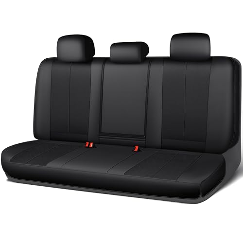 CAR PASS Back Car Seat Covers, Water Resistant Nappa Leather Rear Bench Seat Cover Universal Fit for Cars, SUVs, Vans, Trucks, Automotive Backseat (Rear, Black) - color: Pure Black, size: Rear