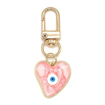 Evil Eye Keychains Sweat-heart Keychains Protection Charm for Women Men Car Key Ring Bag Purse Accessories - color: Pink