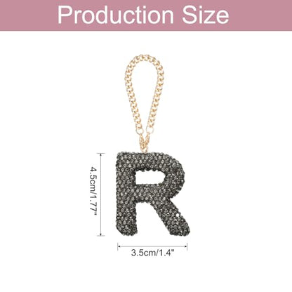 MECCANIXITY Bling Car Letter Charm, Initial R Letter Interior Car Rear View Mirror Decoration Hanging Crystal Ornaments for Women Bags Water Cup DIY Craft, Gray - style: R Letter