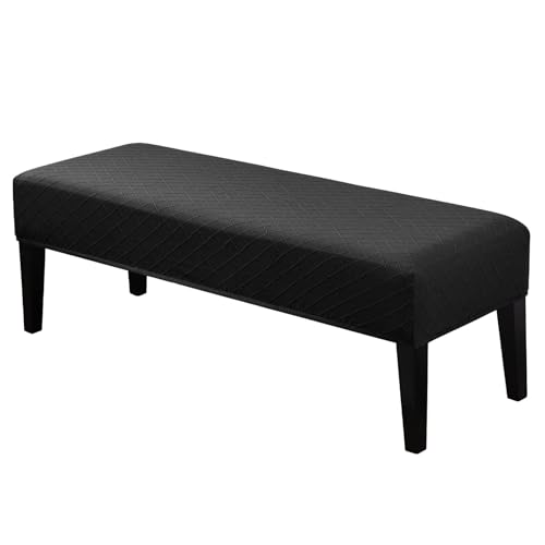 Lebaley Stretch Jacquard Ottoman & Bench Cover Removable Washable Slipcover for 42-54 inch Rectangular Benches Dining Bench Covers Stretch Fit for Bar Stools and Chairs (Fits 14-18" Wide) - color: Black, size: Regular - Standard
