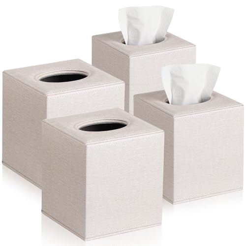 4 Pack Square Tissue Box Cover - Modern Cube Tissue Holder with Magnetic Base, Decorative Tissue Organizer for Bathroom Vanity, Dresser, Countertop, Bedroom, Office, and Car, Beige - color: Beige, 4 Pack