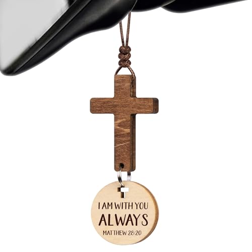 Cross for Car Mirror Hanging Christian Gifts for Men, Dad, Women, Bible Study - Scan Phone for Daily Bible Verse Car Rearview Decor Accessories for Truck Driver, Jesus Religious Gift - color: I Am With You Always