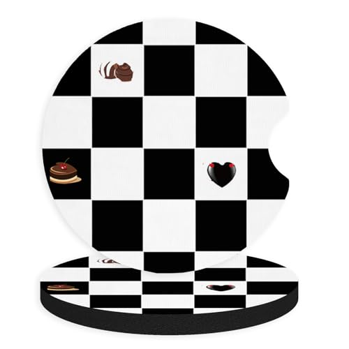 2pcs Black and White Checkerboard Car Coasters,Absorbent Universal neoprener Cup Holder Coasters with a Finger Notch,Car Accessories for Women&Man Interior，2.75" - color: Black and White Checkerboard
