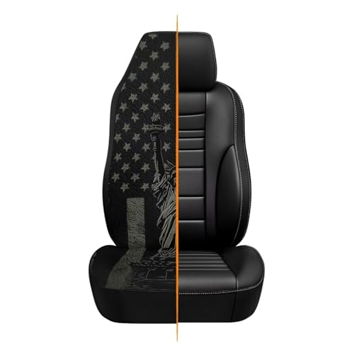 American Flag Printed 2 Pcs Car Seat Cover for Front Seats, Waterproof Car Front Seat Covers, All Weather Front Auto Seat Cushion Protector, Airbag Compatible, Universal Fits - color: Black and Gray - American Flag