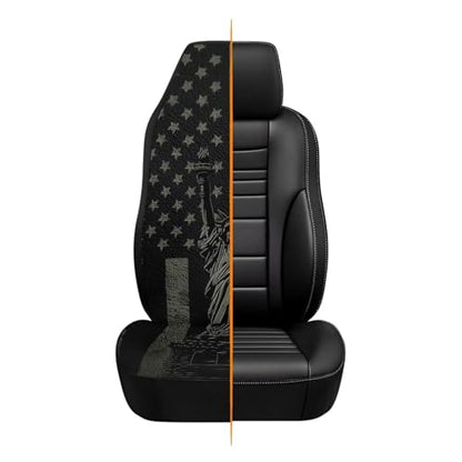 American Flag Printed 2 Pcs Car Seat Cover for Front Seats, Waterproof Car Front Seat Covers, All Weather Front Auto Seat Cushion Protector, Airbag Compatible, Universal Fits - color: Black and Gray - American Flag
