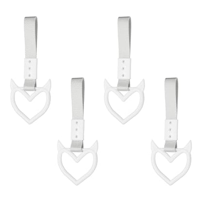PATIKIL 4 Pcs Evil Heart Shaped Car Handle Straps, Car Hanging Accessories Bumper Warning Ring Drift Charm for Auto Bus Decor Interior Exterior Decoration, White (White Strap)