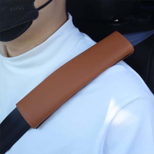 Car Seat Belt Covers for Adults Soft Leather Seatbelt Shoulder Pad Neck Cushion Protector Comfortable Driving Car Accessories Truck SUV Airplane Backpack (SC01Brown-9in-1Pack) - color: SC01Brown-9in-1Pack