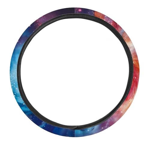 AFPANQZ Galaxy Novelty Red & Blue Auto Steering Wheel Covers Sweat Absorption Comfort Grip Anti-Slip Safety Stretch-on Easy Fix Machine Washable Steering Wheel Protection Cool 4-15 in - color: Galaxy red blue