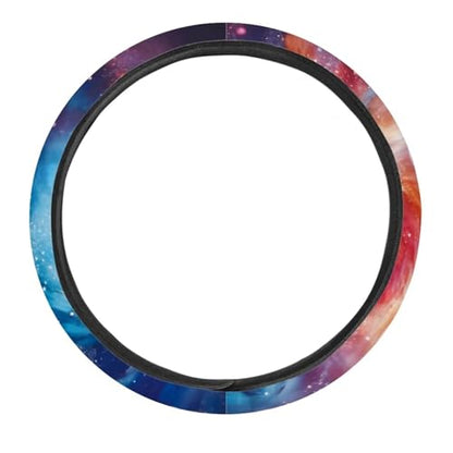 AFPANQZ Galaxy Novelty Red & Blue Auto Steering Wheel Covers Sweat Absorption Comfort Grip Anti-Slip Safety Stretch-on Easy Fix Machine Washable Steering Wheel Protection Cool 4-15 in - color: Galaxy red blue