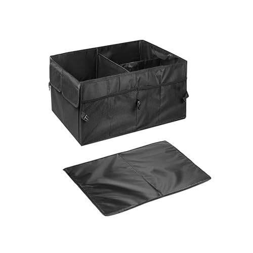 Car Trunk Organizer, Waterproof Adjustable Vehicle Storage Box, Automotive Collapsible Multi Compartment Organization Container Accessories, Universal for SUV, Sedan, Truck (Black)