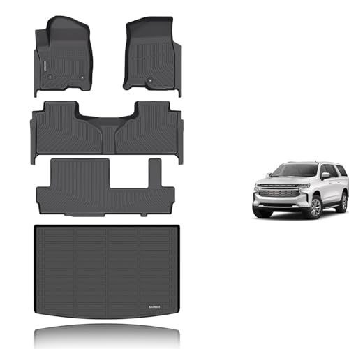 KELCSEECS® Floor Mats & Cargo Liner Custom for 2021-2026 Chevy/Chevrolet Suburban & GMC Yukon XL 8 Seats Bench Seats All Weather Protection TPE Floor Liners Full Set Chevy Suburban Accessories Black - style: 13) For 2021-2026 Suburban 8 Seat Full Set