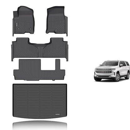 KELCSEECS® Floor Mats & Cargo Liner Custom for 2021-2026 Chevy/Chevrolet Suburban & GMC Yukon XL 8 Seats Bench Seats All Weather Protection TPE Floor Liners Full Set Chevy Suburban Accessories Black - style: 13) For 2021-2026 Suburban 8 Seat Full Set