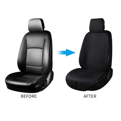 ENOGE Linen Car Seat Covers Front Seat Covers Breathable Cloth Fabric Car Seat Protector Universal Fit Most Automotive, Van, SUV, Trucks (Black, 2 Front) - color: Linen-Black-2