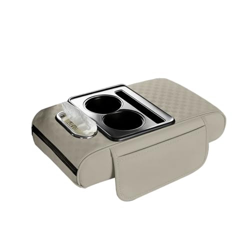 Car Center Console Armrest Pillow, 5-in-1 Armrest Box Cover with Cup Phone Holder & Storage Pocket Tissue Box, Multifunctional Auto Middle Console Arm Rest Protector, Universal Fit (Beige) - color: Beige