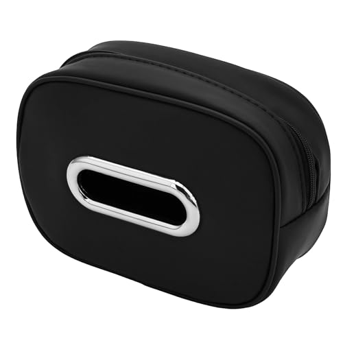 Compact Car Tissue Holder – Premium PU Leather Tissue Box, Fits 100 Sheets, Black Car Storage Organizer for Seat/Headrest/Center Console/Visor (Black) - color: Black