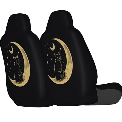Dujiea Cat Sitting On The Crescent Moon Car Front Seat Covers 2 Pcs Universal Auto Seat Covers Front Seats Only, Vehicle Bucket Seat Protectors Fit for Most Car SUV Sedan and Truck - color: Cat Sitting On The Crescent Moon