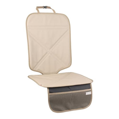 Viaviat Car Seat Protector Leather Waterproof Child Safety Seat Protector Cover with Thick Pad and 2 Large Pockets Durable Kick Mat for All Auto Seat (Beige) - color: Beige