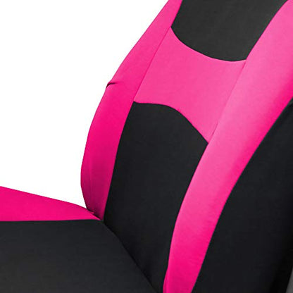 FH Group Light & Breezy Cloth Car Seat Covers, 7 Seater Three Row Set- Airbag & Split Ready -Universal for Cars Trucks and SUVs (Pink/Black) - color: Pink Black