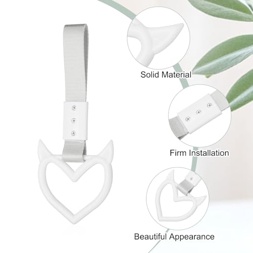 PATIKIL 4 Pcs Evil Heart Shaped Car Handle Straps, Car Hanging Accessories Bumper Warning Ring Drift Charm for Auto Bus Decor Interior Exterior Decoration, White (White Strap)