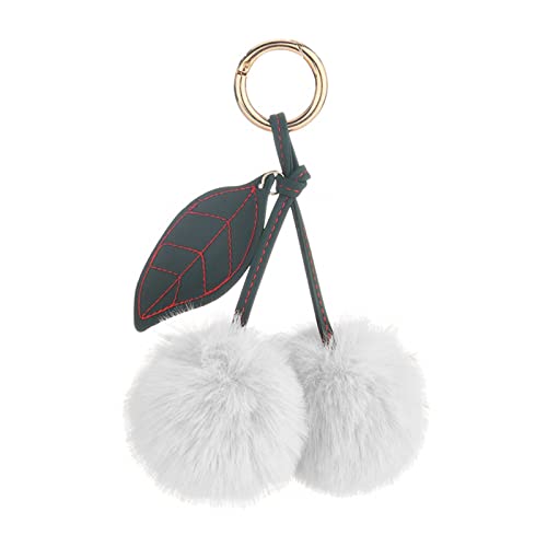 Cute Faux Rabbit Fur Ball Pom Pom Keychain Car Key Ring Handbag Tote Bag Pendant Purse Charm - color: Cherry-white