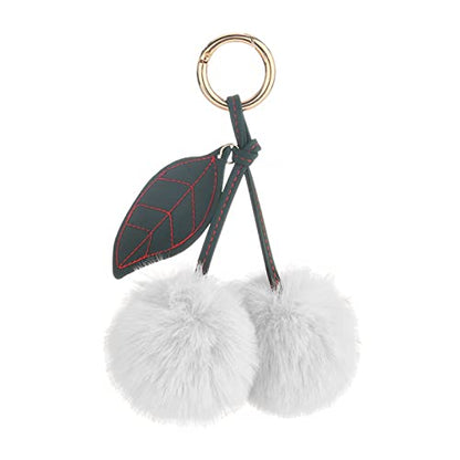 Cute Faux Rabbit Fur Ball Pom Pom Keychain Car Key Ring Handbag Tote Bag Pendant Purse Charm - color: Cherry-white