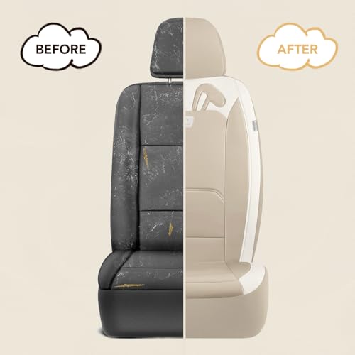 PIC AUTO Car Seat Covers, Cute Rabbit Premium Beige Leather Seat Covers, Universal Fit Front Seat Covers for Cars, Trucks, SUVs, Soft & Wear-Resistant Auto Interior Protection with Airbag-Compatible - color: Beige