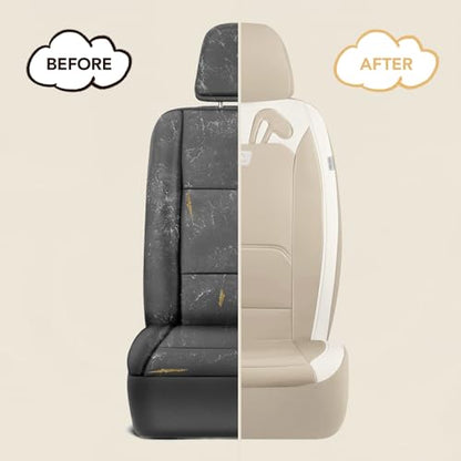 PIC AUTO Car Seat Covers, Cute Rabbit Premium Beige Leather Seat Covers, Universal Fit Front Seat Covers for Cars, Trucks, SUVs, Soft & Wear-Resistant Auto Interior Protection with Airbag-Compatible - color: Beige