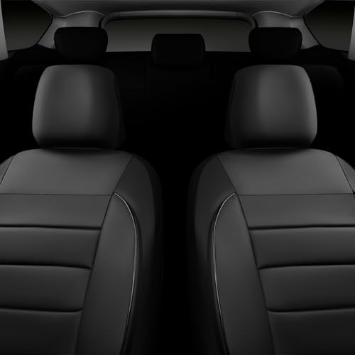 CAR PASS Faux Leather Car Seat Covers Front Seats Only, 3D Foam Support Car Seat Covers, Universal fit for Trucks Vans SUVs Sedans Automotive Comfortable, Airbag Compatible 2 Pieces Front Solid Black - color: Black Front