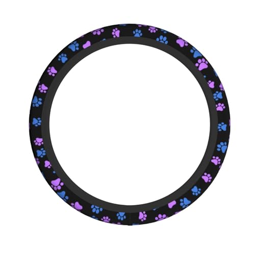 Paw Prints Steering Wheel Cover - Purple Dog Paws Galaxy Steering Wheel Car Accessories Universal 15 Inch Cute Steering Wheel Cover Girls Women Men Anti Slip Breathable Wheel Cover Protector - color: Purple dog Paws