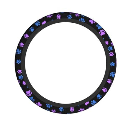 Paw Prints Steering Wheel Cover - Purple Dog Paws Galaxy Steering Wheel Car Accessories Universal 15 Inch Cute Steering Wheel Cover Girls Women Men Anti Slip Breathable Wheel Cover Protector - color: Purple dog Paws